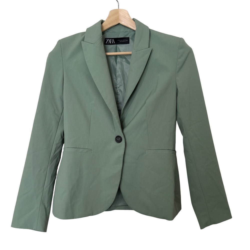 ZARA Light Sage Mint Green Structured 1 Button Blazer Jacket Womens‎ 4